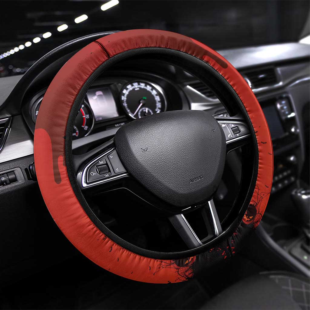 Halloween Nightmare Steering Wheel Cover Pumpkin-faced Jack O Lantern With a Scary Smile Blood Vibe - Wonder Print Shop