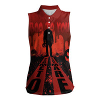 Halloween Nightmare Women Sleeveless Polo Shirt Pumpkin-faced Jack O Lantern With a Scary Smile Blood Vibe - Wonder Print Shop