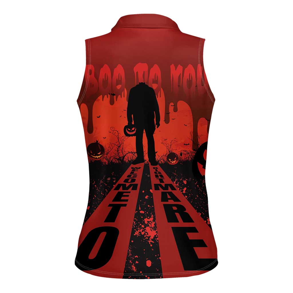 Halloween Nightmare Women Sleeveless Polo Shirt Pumpkin-faced Jack O Lantern With a Scary Smile Blood Vibe - Wonder Print Shop