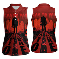 Halloween Nightmare Women Sleeveless Polo Shirt Pumpkin-faced Jack O Lantern With a Scary Smile Blood Vibe - Wonder Print Shop