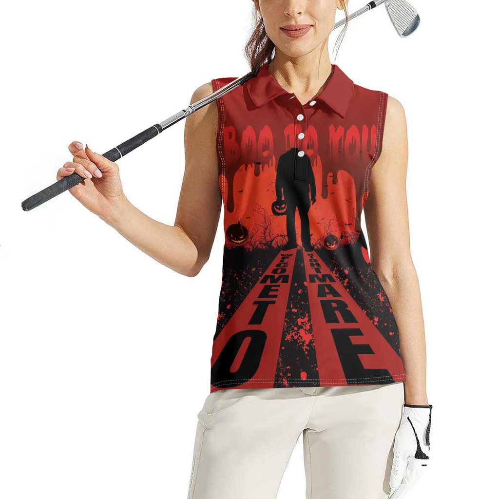 Halloween Nightmare Women Sleeveless Polo Shirt Pumpkin-faced Jack O Lantern With a Scary Smile Blood Vibe - Wonder Print Shop