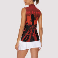 Halloween Nightmare Women Sleeveless Polo Shirt Pumpkin-faced Jack O Lantern With a Scary Smile Blood Vibe - Wonder Print Shop