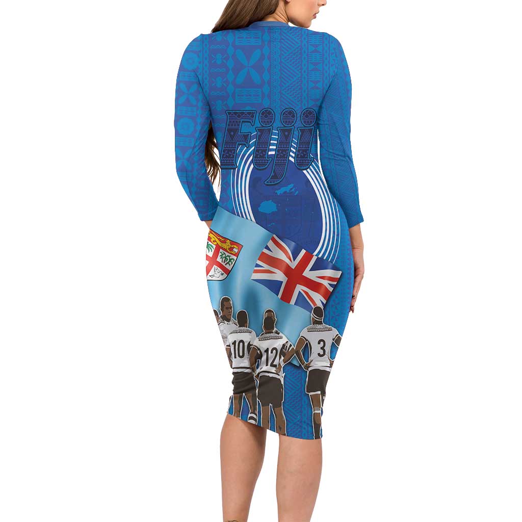 Fiji Rugby Sevens Long Sleeve Bodycon Dress Commemorate Gold Medal - Rio de Janeiro 2016 - Wonder Print Shop