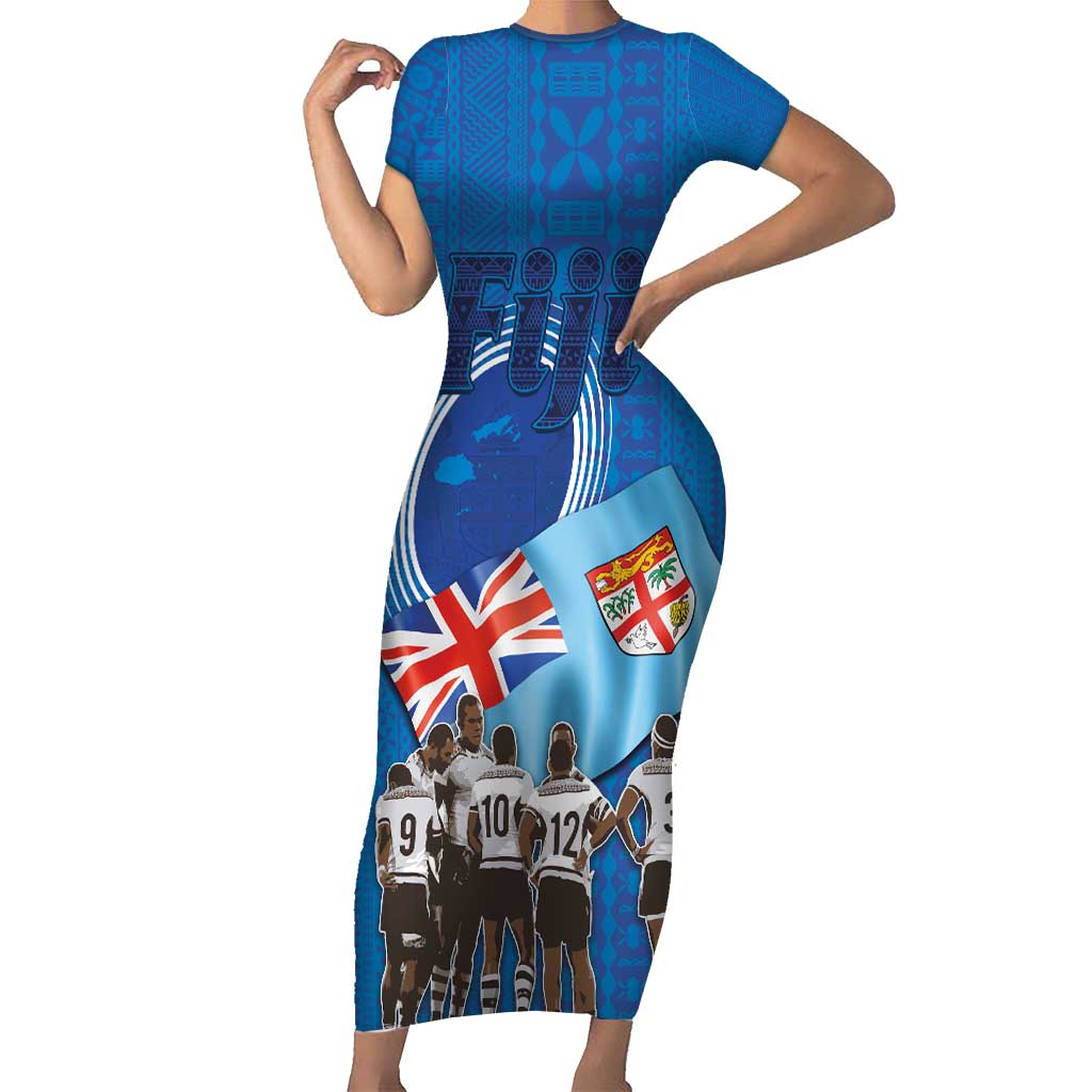 Fiji Rugby Sevens Short Sleeve Bodycon Dress Commemorate Gold Medal - Rio de Janeiro 2016 - Wonder Print Shop