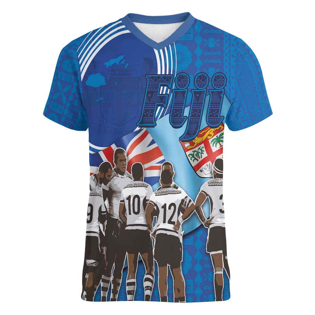 Fiji Rugby Sevens Women V-Neck T-Shirt Commemorate Gold Medal - Rio de Janeiro 2016 - Wonder Print Shop