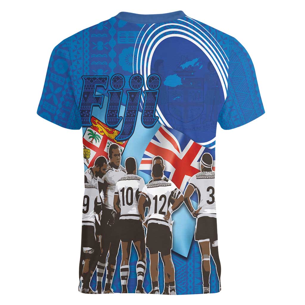 Fiji Rugby Sevens Women V-Neck T-Shirt Commemorate Gold Medal - Rio de Janeiro 2016 - Wonder Print Shop