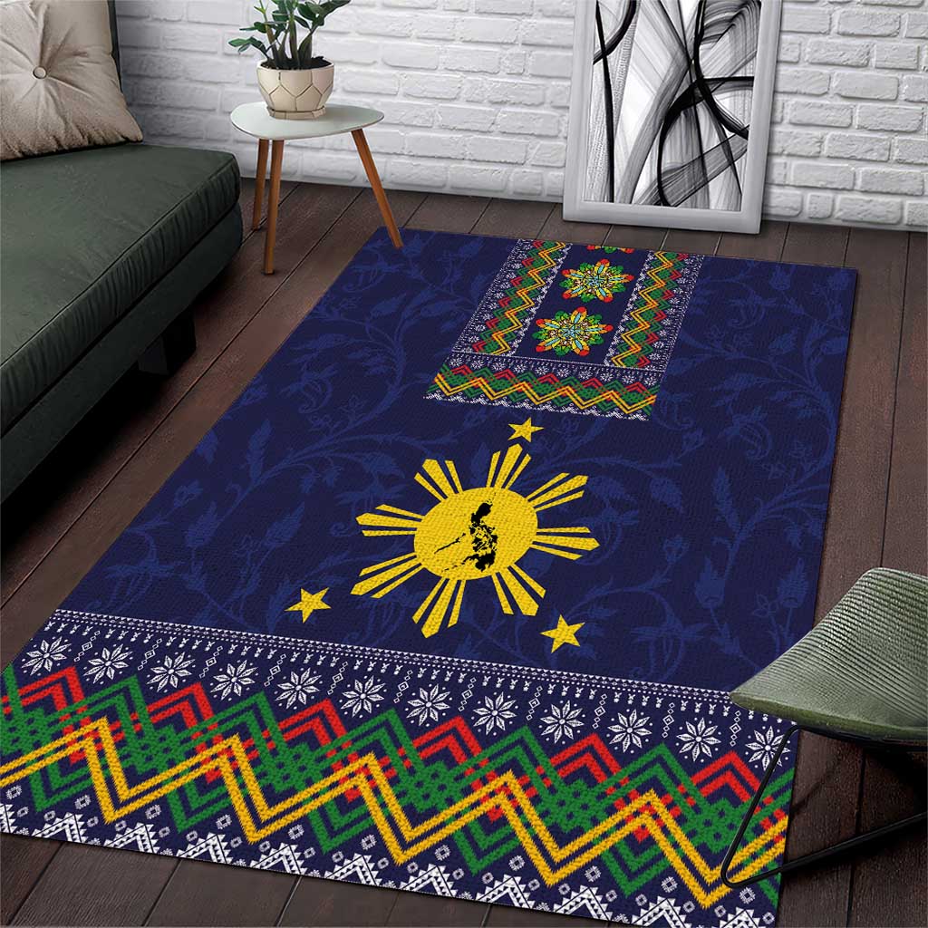 Philippines Merry Christmas Area Rug Maligayang Pasko with Parol and Xmas Pattern Barong Style - Wonder Print Shop