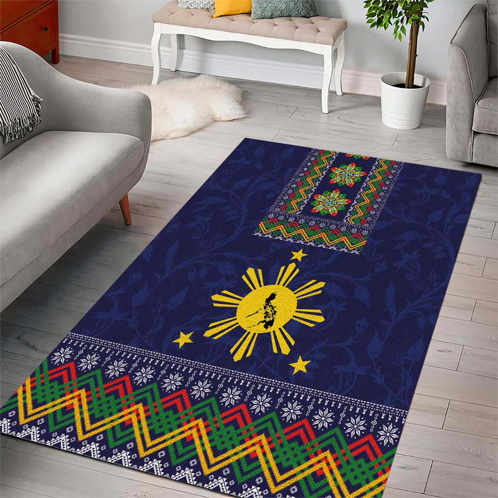 Philippines Merry Christmas Area Rug Maligayang Pasko with Parol and Xmas Pattern Barong Style - Wonder Print Shop