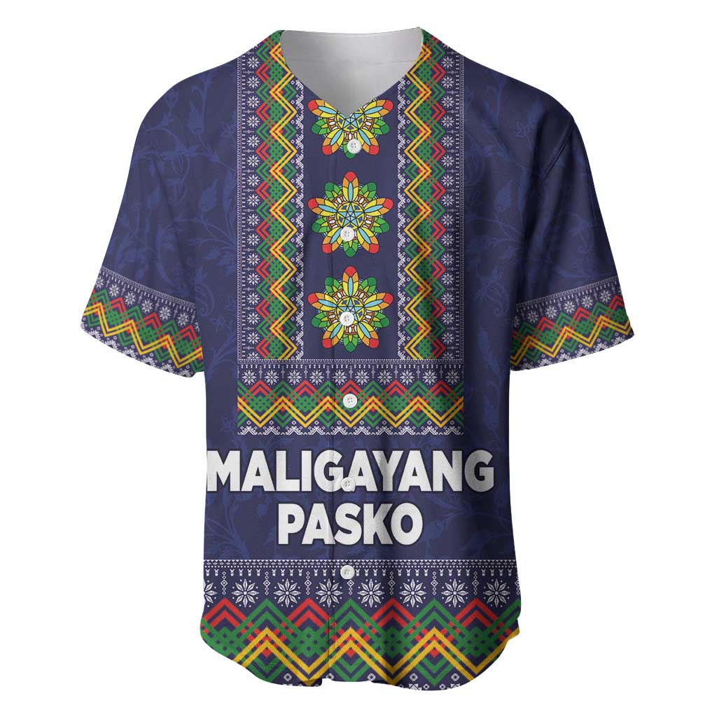 Philippines Merry Christmas Baseball Jersey Maligayang Pasko with Parol and Xmas Pattern Barong Style - Wonder Print Shop