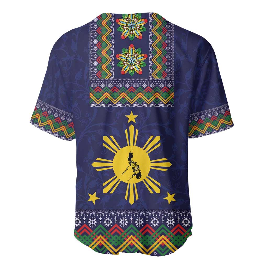 Philippines Merry Christmas Baseball Jersey Maligayang Pasko with Parol and Xmas Pattern Barong Style - Wonder Print Shop