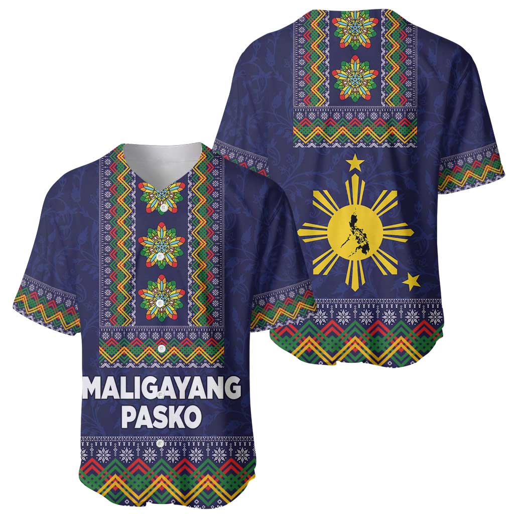 Philippines Merry Christmas Baseball Jersey Maligayang Pasko with Parol and Xmas Pattern Barong Style - Wonder Print Shop