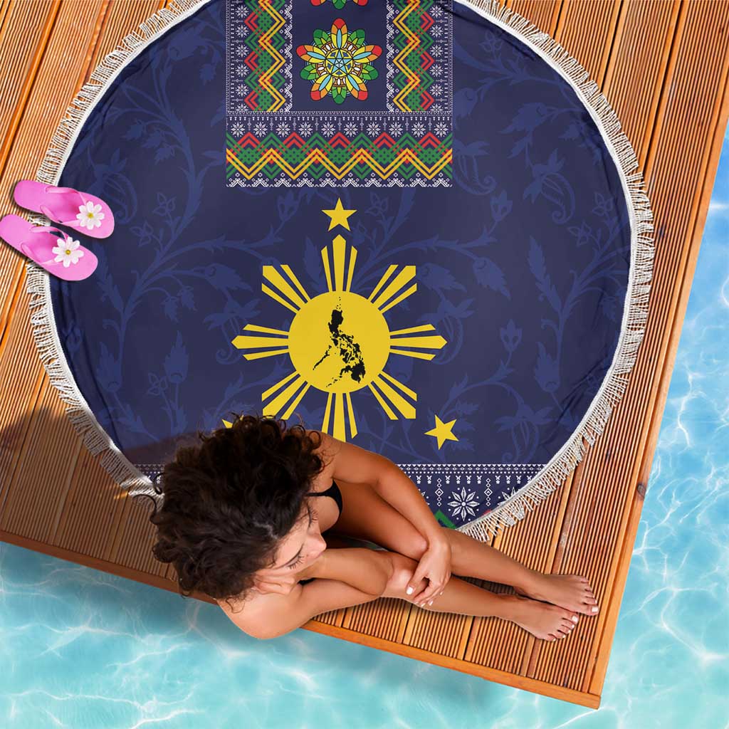 Philippines Merry Christmas Beach Blanket Maligayang Pasko with Parol and Xmas Pattern Barong Style - Wonder Print Shop