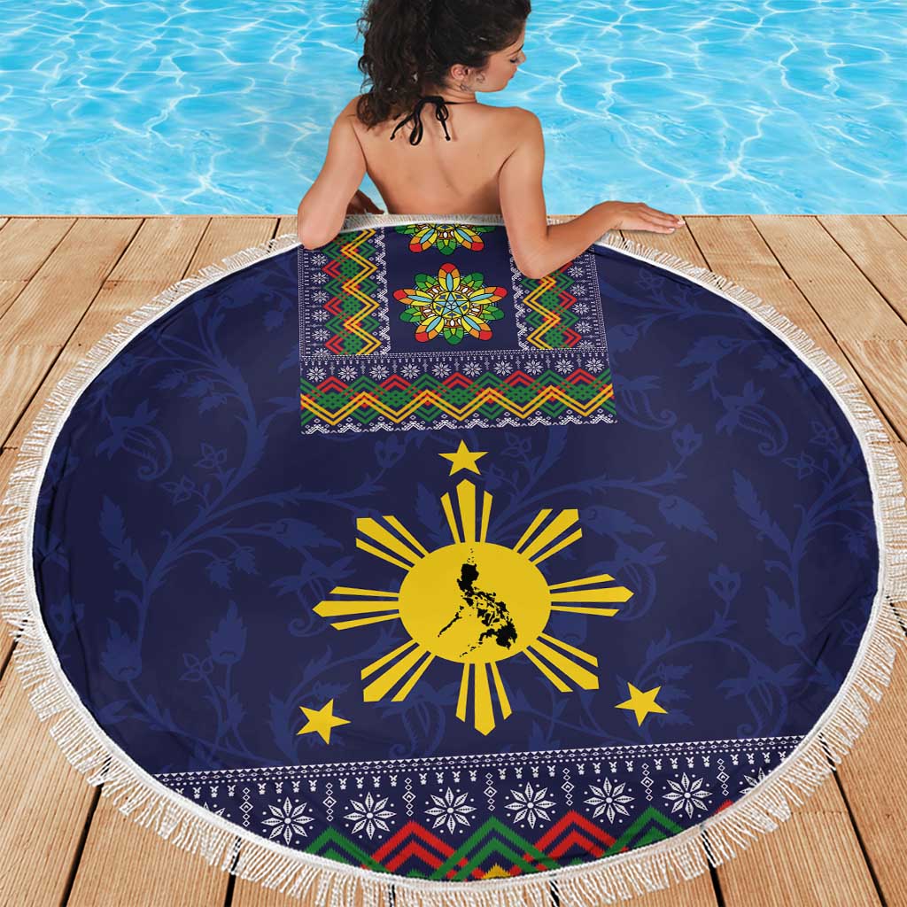 Philippines Merry Christmas Beach Blanket Maligayang Pasko with Parol and Xmas Pattern Barong Style - Wonder Print Shop