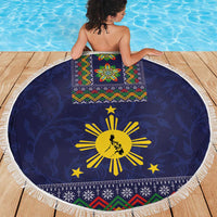 Philippines Merry Christmas Beach Blanket Maligayang Pasko with Parol and Xmas Pattern Barong Style - Wonder Print Shop