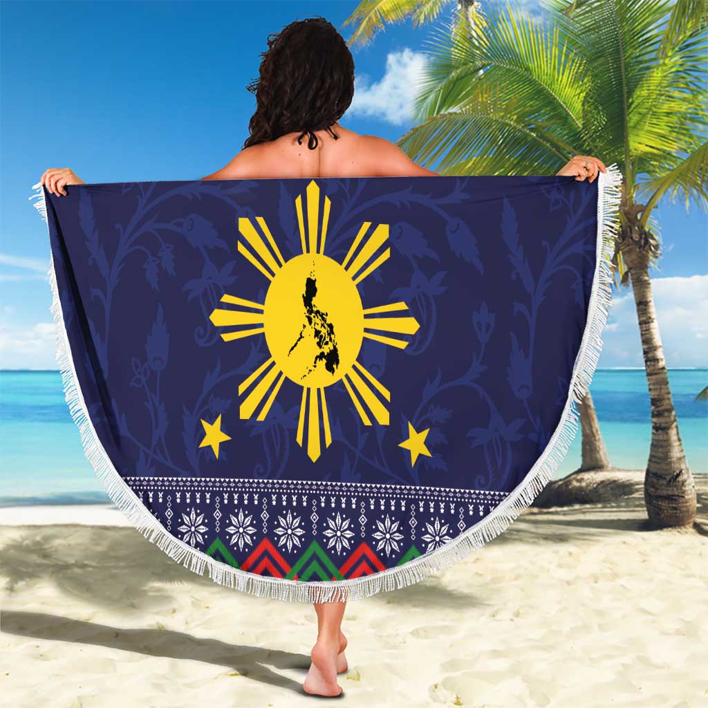 Philippines Merry Christmas Beach Blanket Maligayang Pasko with Parol and Xmas Pattern Barong Style - Wonder Print Shop