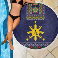 Philippines Merry Christmas Beach Blanket Maligayang Pasko with Parol and Xmas Pattern Barong Style - Wonder Print Shop