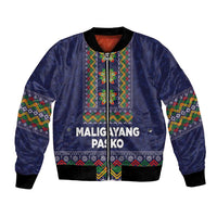 Philippines Merry Christmas Bomber Jacket Maligayang Pasko with Parol and Xmas Pattern Barong Style - Wonder Print Shop