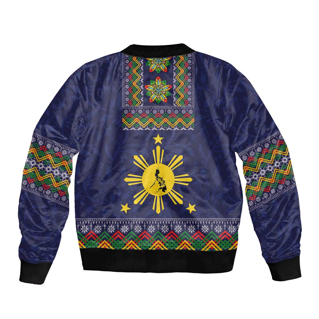 Philippines Merry Christmas Bomber Jacket Maligayang Pasko with Parol and Xmas Pattern Barong Style - Wonder Print Shop