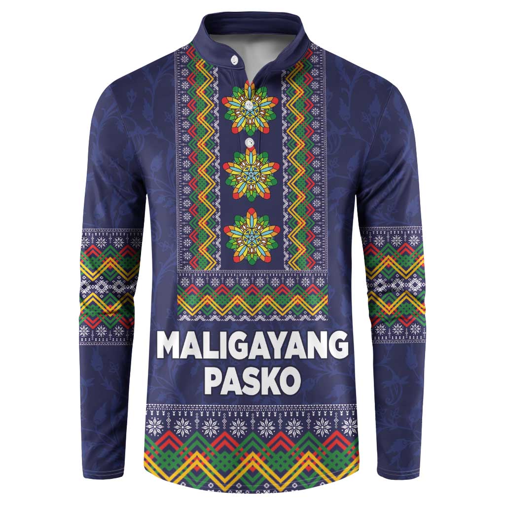 Philippines Merry Christmas Button Sweatshirt Maligayang Pasko with Parol and Xmas Pattern Barong Style - Wonder Print Shop