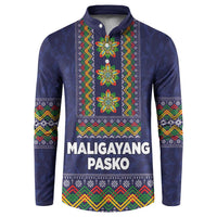 Philippines Merry Christmas Button Sweatshirt Maligayang Pasko with Parol and Xmas Pattern Barong Style - Wonder Print Shop