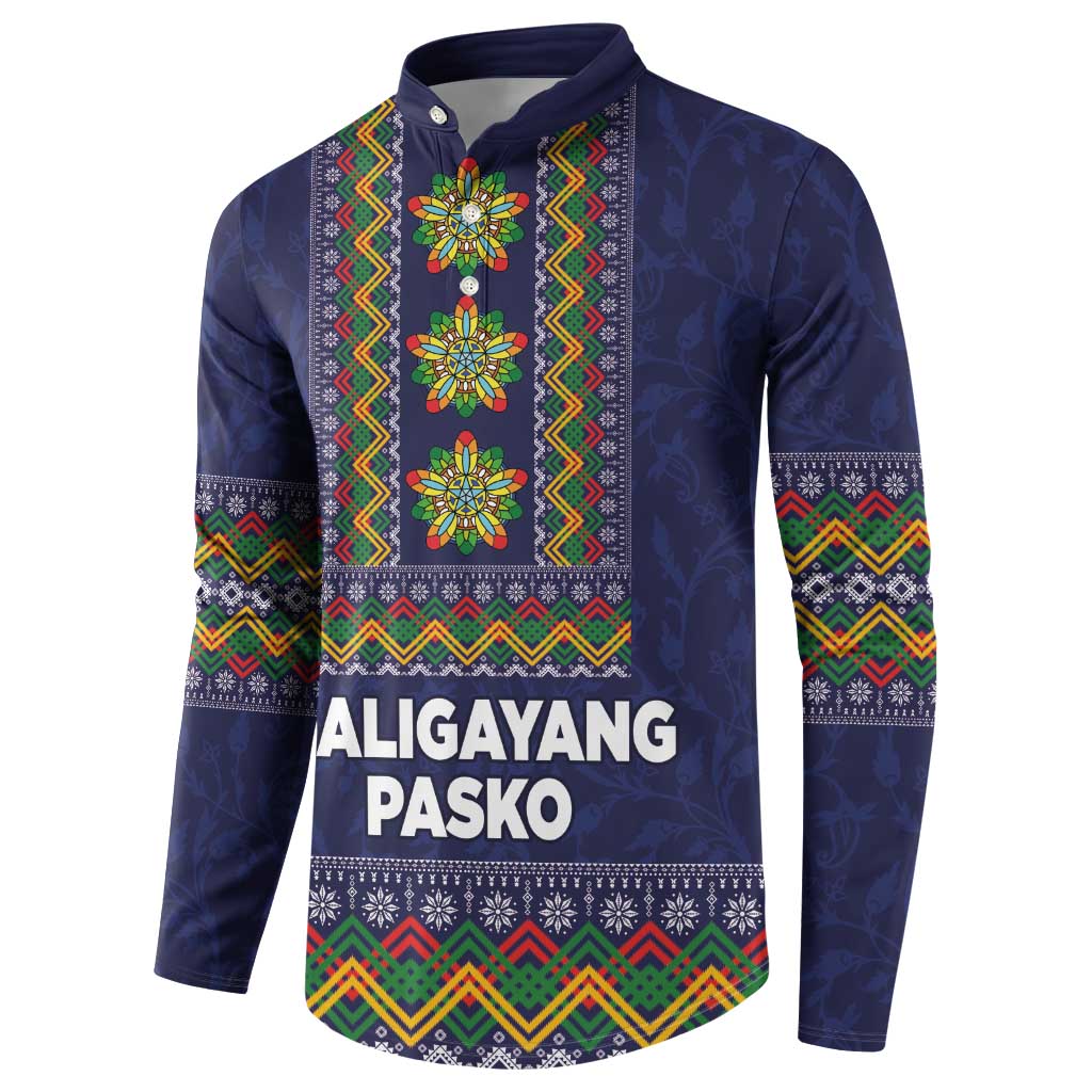 Philippines Merry Christmas Button Sweatshirt Maligayang Pasko with Parol and Xmas Pattern Barong Style - Wonder Print Shop