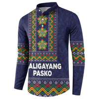 Philippines Merry Christmas Button Sweatshirt Maligayang Pasko with Parol and Xmas Pattern Barong Style - Wonder Print Shop