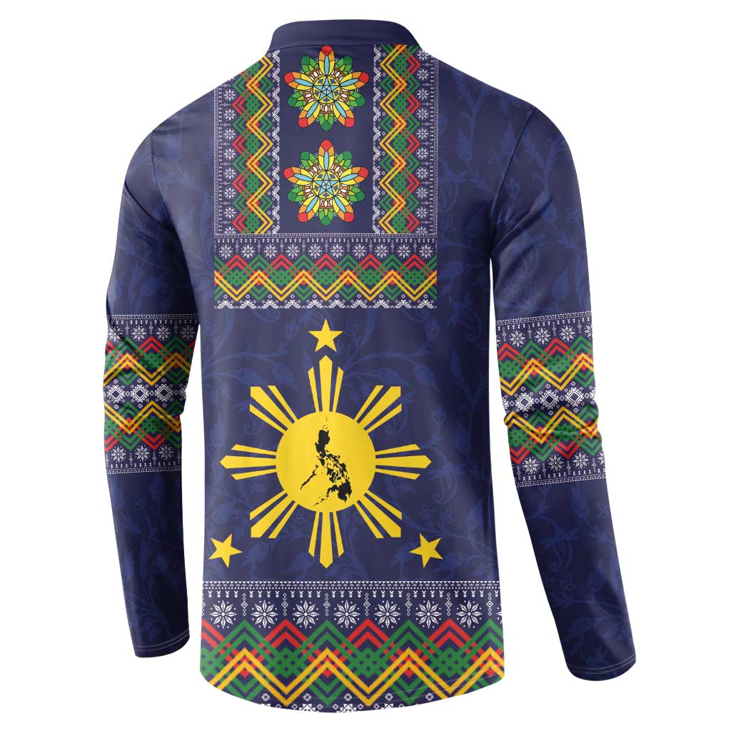 Philippines Merry Christmas Button Sweatshirt Maligayang Pasko with Parol and Xmas Pattern Barong Style - Wonder Print Shop