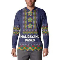 Philippines Merry Christmas Button Sweatshirt Maligayang Pasko with Parol and Xmas Pattern Barong Style - Wonder Print Shop