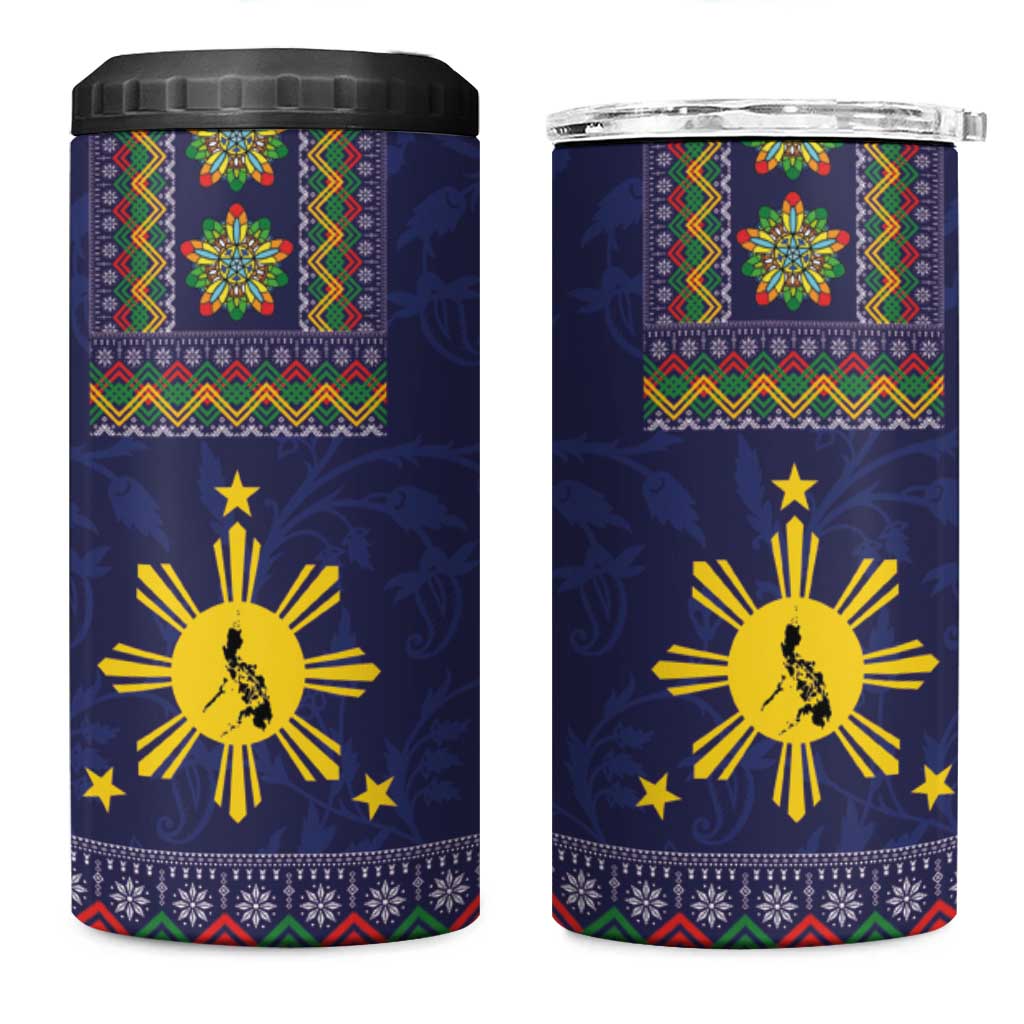 Philippines Merry Christmas 4 in 1 Can Cooler Tumbler Maligayang Pasko with Parol and Xmas Pattern Barong Style - Wonder Print Shop