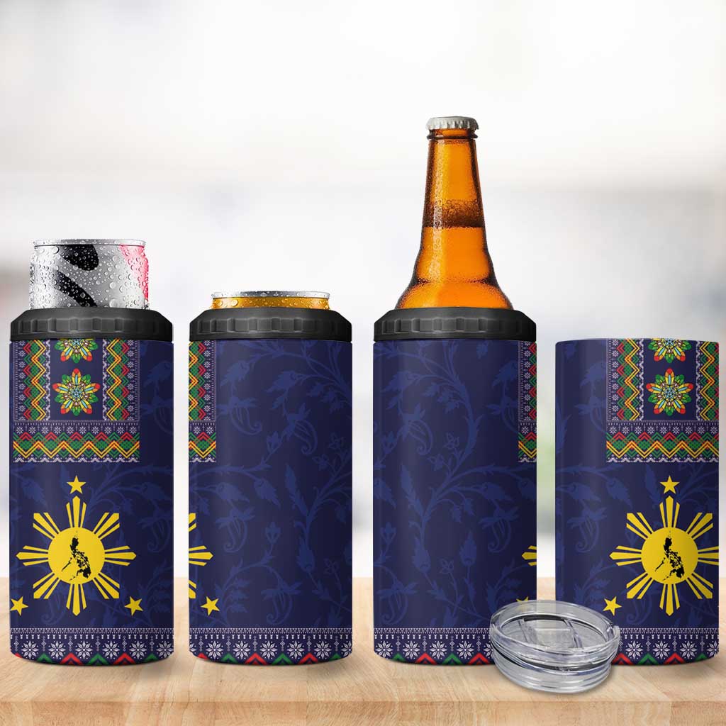Philippines Merry Christmas 4 in 1 Can Cooler Tumbler Maligayang Pasko with Parol and Xmas Pattern Barong Style - Wonder Print Shop