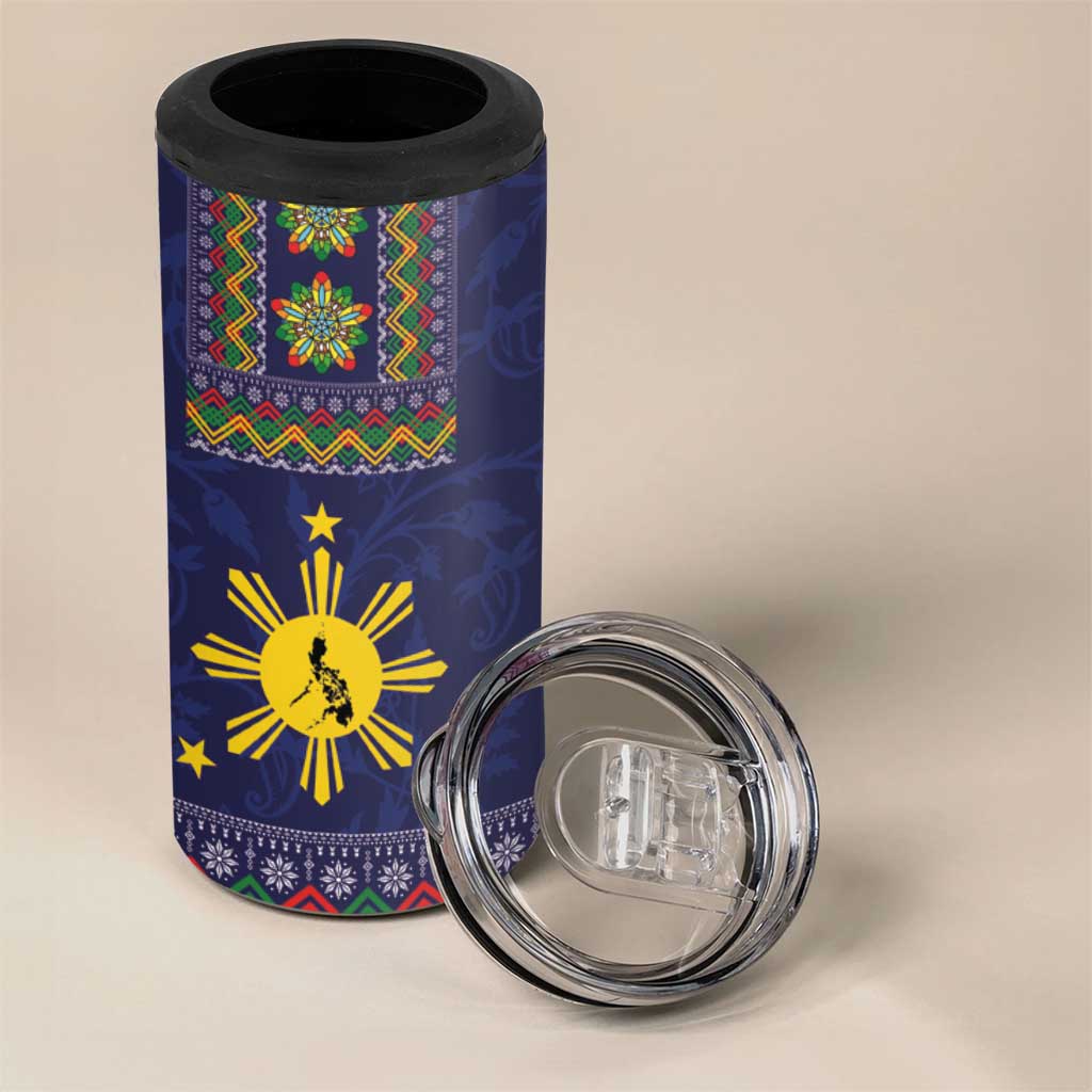 Philippines Merry Christmas 4 in 1 Can Cooler Tumbler Maligayang Pasko with Parol and Xmas Pattern Barong Style - Wonder Print Shop