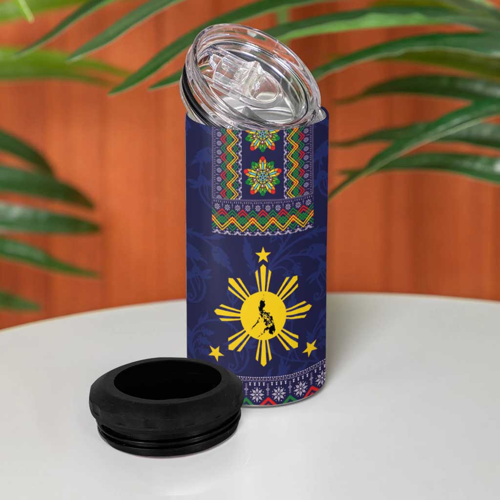 Philippines Merry Christmas 4 in 1 Can Cooler Tumbler Maligayang Pasko with Parol and Xmas Pattern Barong Style - Wonder Print Shop