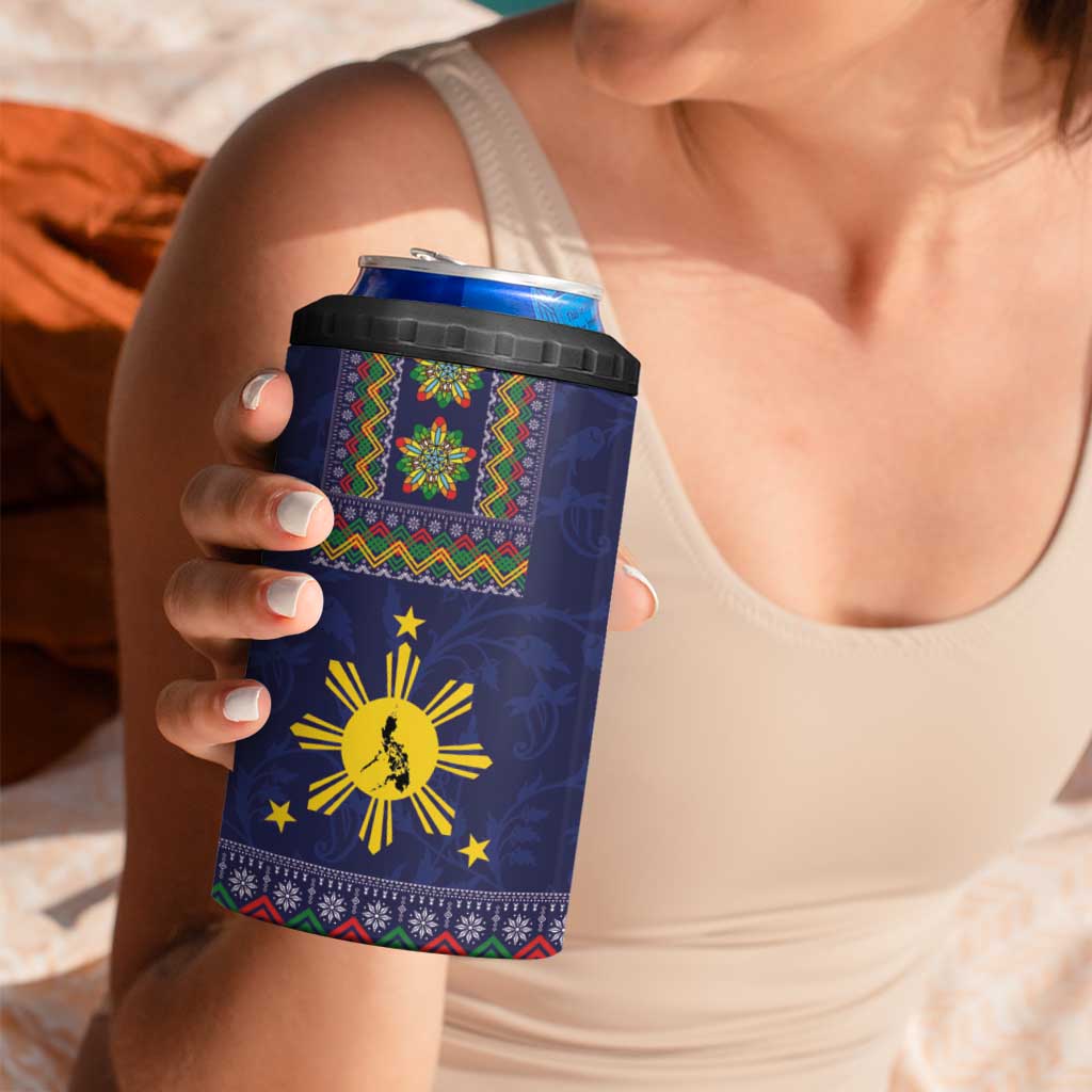 Philippines Merry Christmas 4 in 1 Can Cooler Tumbler Maligayang Pasko with Parol and Xmas Pattern Barong Style - Wonder Print Shop