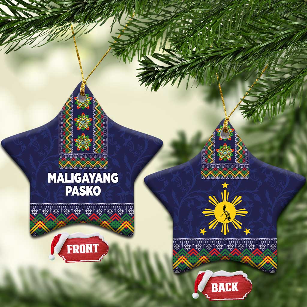 Philippines Merry Christmas Ceramic Ornament Maligayang Pasko with Parol and Xmas Pattern Barong Style - Wonder Print Shop