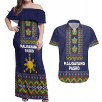 Philippines Merry Christmas Couples Matching Off Shoulder Maxi Dress and Hawaiian Shirt Maligayang Pasko with Parol and Xmas Pattern Barong Style - Wonder Print Shop