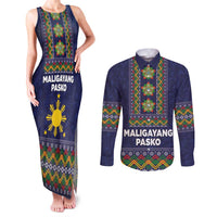 Philippines Merry Christmas Couples Matching Tank Maxi Dress and Long Sleeve Button Shirt Maligayang Pasko with Parol and Xmas Pattern Barong Style - Wonder Print Shop