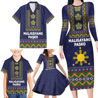 Philippines Merry Christmas Family Matching Long Sleeve Bodycon Dress and Hawaiian Shirt Maligayang Pasko with Parol and Xmas Pattern Barong Style - Wonder Print Shop