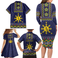 Philippines Merry Christmas Family Matching Long Sleeve Bodycon Dress and Hawaiian Shirt Maligayang Pasko with Parol and Xmas Pattern Barong Style - Wonder Print Shop