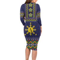 Philippines Merry Christmas Family Matching Long Sleeve Bodycon Dress and Hawaiian Shirt Maligayang Pasko with Parol and Xmas Pattern Barong Style - Wonder Print Shop