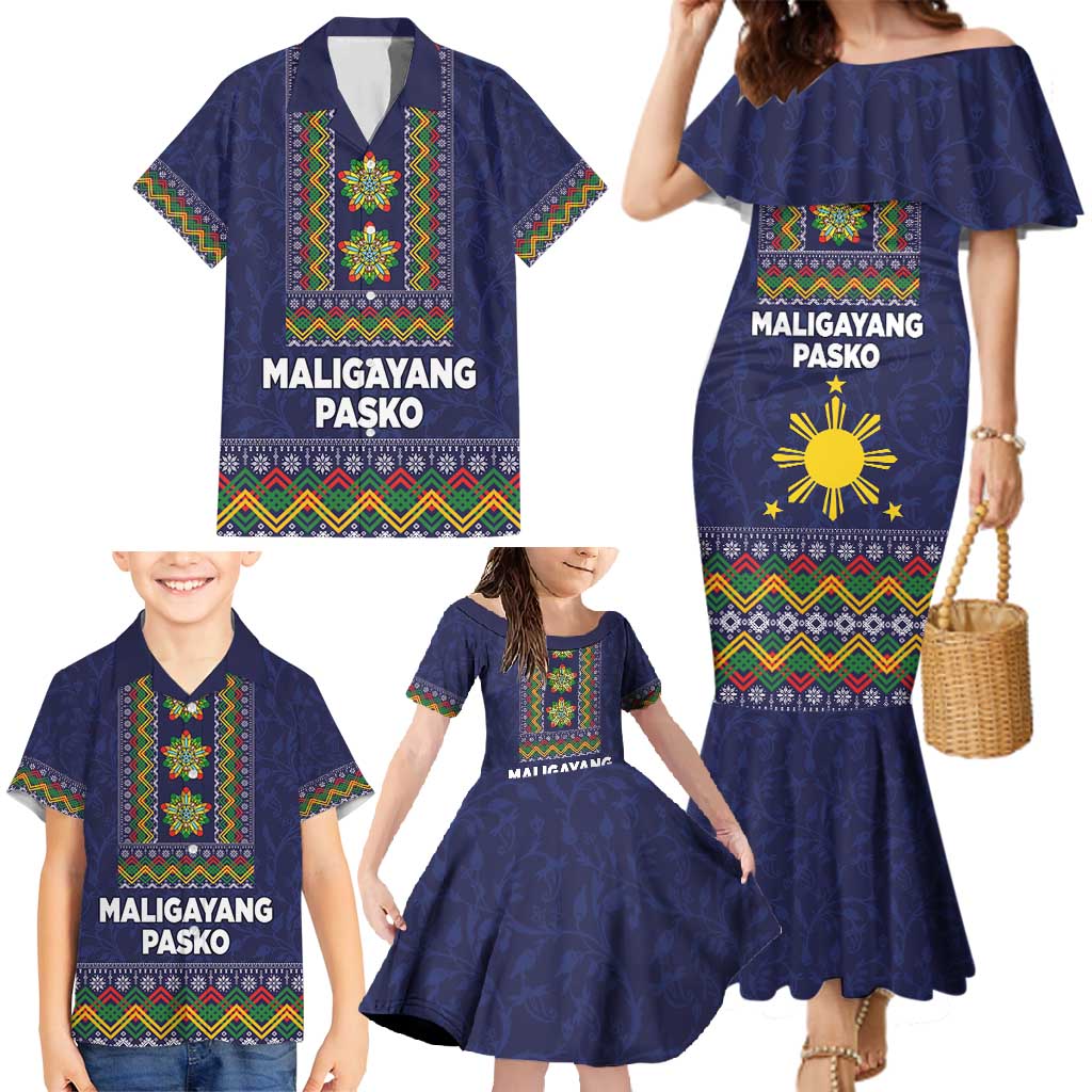 Philippines Merry Christmas Family Matching Mermaid Dress and Hawaiian Shirt Maligayang Pasko with Parol and Xmas Pattern Barong Style - Wonder Print Shop
