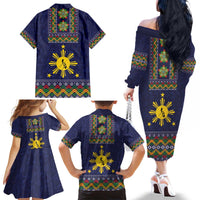Philippines Merry Christmas Family Matching Off The Shoulder Long Sleeve Dress and Hawaiian Shirt Maligayang Pasko with Parol and Xmas Pattern Barong Style - Wonder Print Shop