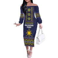 Philippines Merry Christmas Family Matching Off The Shoulder Long Sleeve Dress and Hawaiian Shirt Maligayang Pasko with Parol and Xmas Pattern Barong Style - Wonder Print Shop