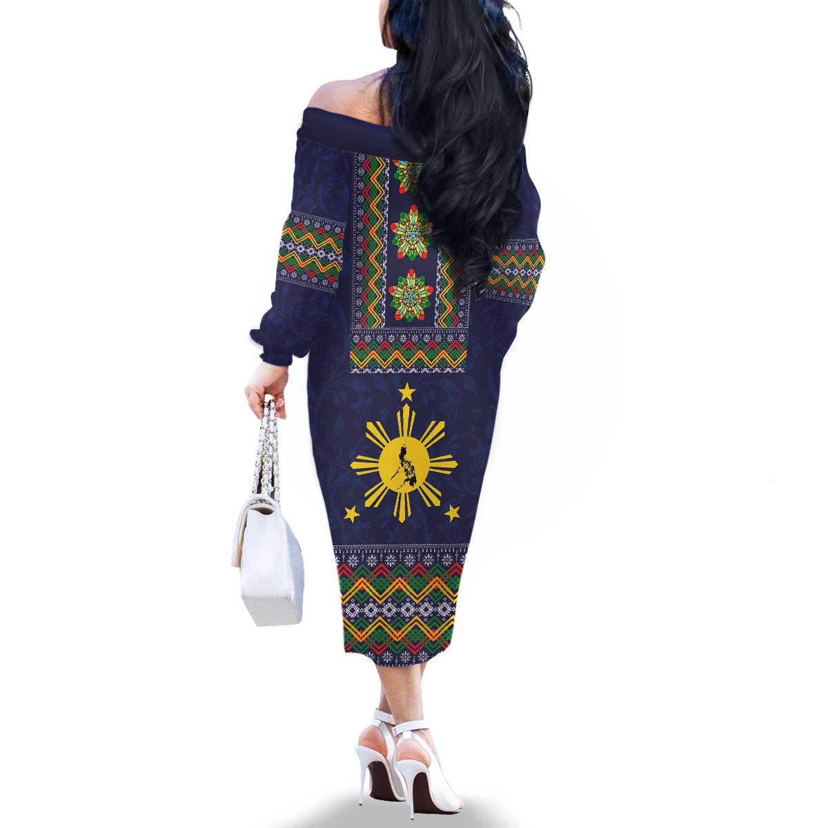 Philippines Merry Christmas Family Matching Off The Shoulder Long Sleeve Dress and Hawaiian Shirt Maligayang Pasko with Parol and Xmas Pattern Barong Style - Wonder Print Shop