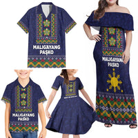 Philippines Merry Christmas Family Matching Off Shoulder Maxi Dress and Hawaiian Shirt Maligayang Pasko with Parol and Xmas Pattern Barong Style - Wonder Print Shop