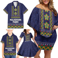 Philippines Merry Christmas Family Matching Off Shoulder Short Dress and Hawaiian Shirt Maligayang Pasko with Parol and Xmas Pattern Barong Style - Wonder Print Shop