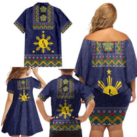Philippines Merry Christmas Family Matching Off Shoulder Short Dress and Hawaiian Shirt Maligayang Pasko with Parol and Xmas Pattern Barong Style - Wonder Print Shop