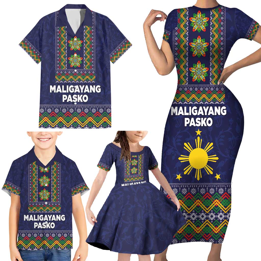 Philippines Merry Christmas Family Matching Short Sleeve Bodycon Dress and Hawaiian Shirt Maligayang Pasko with Parol and Xmas Pattern Barong Style - Wonder Print Shop