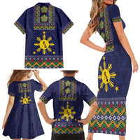 Philippines Merry Christmas Family Matching Short Sleeve Bodycon Dress and Hawaiian Shirt Maligayang Pasko with Parol and Xmas Pattern Barong Style - Wonder Print Shop