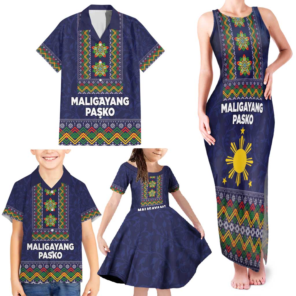 Philippines Merry Christmas Family Matching Tank Maxi Dress and Hawaiian Shirt Maligayang Pasko with Parol and Xmas Pattern Barong Style - Wonder Print Shop
