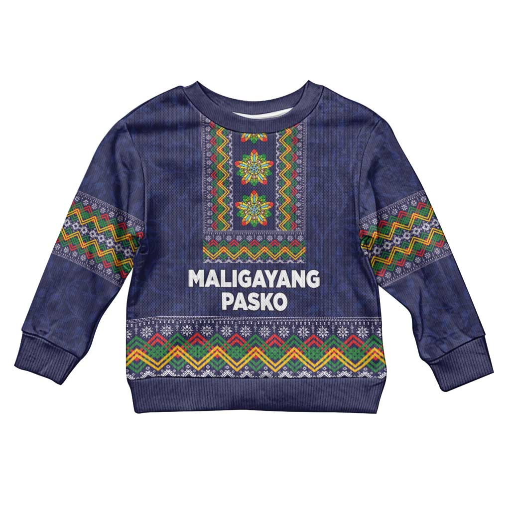 Philippines Merry Christmas Kid Ugly Christmas Sweater Maligayang Pasko with Parol and Xmas Pattern Barong Style - Wonder Print Shop